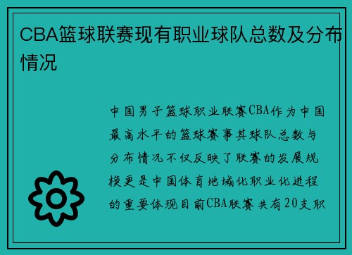 CBA篮球联赛现有职业球队总数及分布情况